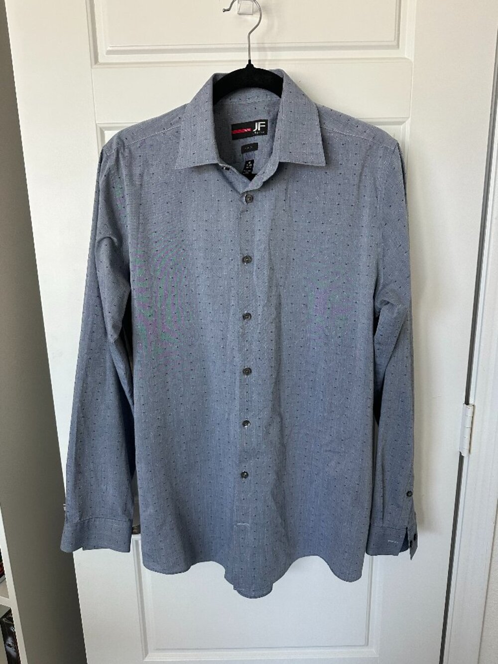 J.FERRAR HEATHERED BLUE POLKA DOT STRETCH BUTTON DOWN SIZE M 15-15 1/2 34-35